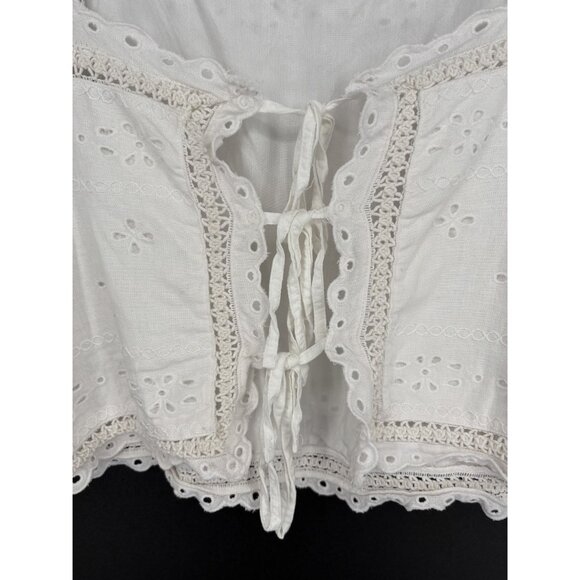 Abercrombie & Fitch Women's Eyelet Bohemian Crop Top XL White Linen Blend - Picture 5 of 9